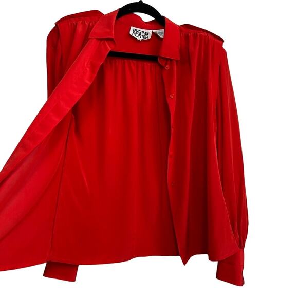 Vintage Regina Porter Red Secretary Blouse M Classic French Chic Office Parisian - Picture 8 of 11